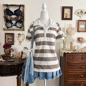 Sonoma Brown and White Striped Polo Shirt